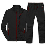 Black Men's  2 Pieces Set Long Sleeve Causal Tracksuits For Jogging Gym Sports