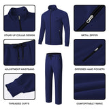 Navy Blue 2 Pieces Set Long Sleeve Causal Tracksuits For Jogging Gym Sports