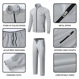 Light Grey 2 Pieces Set Long Sleeve Causal Tracksuits For Jogging Gym Sports