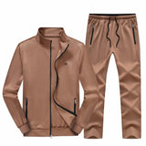 Beige 2 Pieces Set Long Sleeve Causal Tracksuits For Jogging Gym Sports