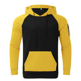 Mens Yellow Striped Long Sleeve Pocket Hooded Sports Sweatshirt and Pants Set