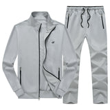 Light Grey 2 Pieces Set Long Sleeve Causal Tracksuits For Jogging Gym Sports