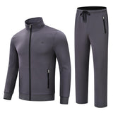 Dark Grey 2 Pieces Set Long Sleeve Causal Tracksuits For Jogging Gym Sports