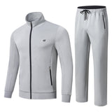 Light Grey 2 Pieces Set Long Sleeve Causal Tracksuits For Jogging Gym Sports