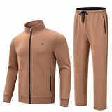 Beige 2 Pieces Set Long Sleeve Causal Tracksuits For Jogging Gym Sports