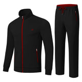 Black Men's  2 Pieces Set Long Sleeve Causal Tracksuits For Jogging Gym Sports