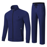 Navy Blue 2 Pieces Set Long Sleeve Causal Tracksuits For Jogging Gym Sports