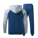 Mens Blue Striped Long Sleeve Pocket Hooded Sports Sweatshirt and Pants Set