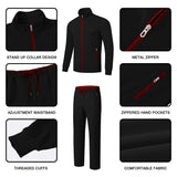 Black Men's  2 Pieces Set Long Sleeve Causal Tracksuits For Jogging Gym Sports